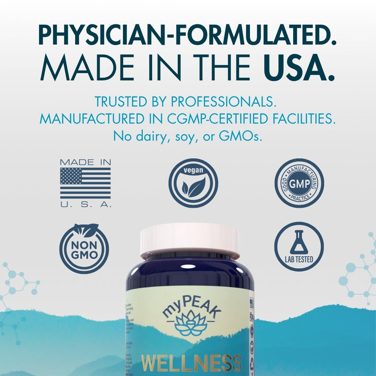 myPEAK Wellness: The Best Vegan Multivitamin for Men, Women & Seniors with ElevATP® Ancient Peat Extract to Support Strength, Immunity, Fitness, Performance, Endurance, Focus, Memory, Mood, Anti-Aging, Stress-Reduction & Nutrition Ingredient Benefits