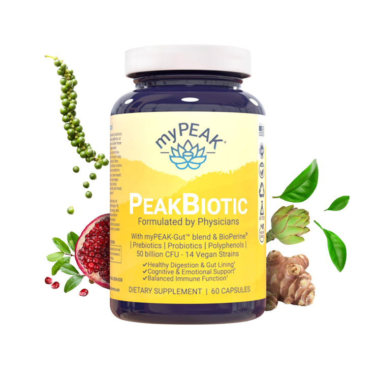 myPEAK PeakBiotic: The Best Vegan Probiotic Prebiotic Supplement for Women and Men to Support Reduced Gas & Bloating, Optimal Gut Health, Mood, Digestion, Immunity, Weight, Skin, Brain Health & Regular Bowel Movements