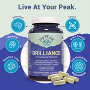 myPEAK Brilliance: The Best Nootropic Focus Supplement for 8-Hours of Sustained Energy, Reduced Fatigue, Enhanced Focus, Improved Memory, Plus Caffeine-Free Pre-Workout with TeaCrine Theacrine, Theanine, Gingko, B-complex, and Rhodiola Rosea