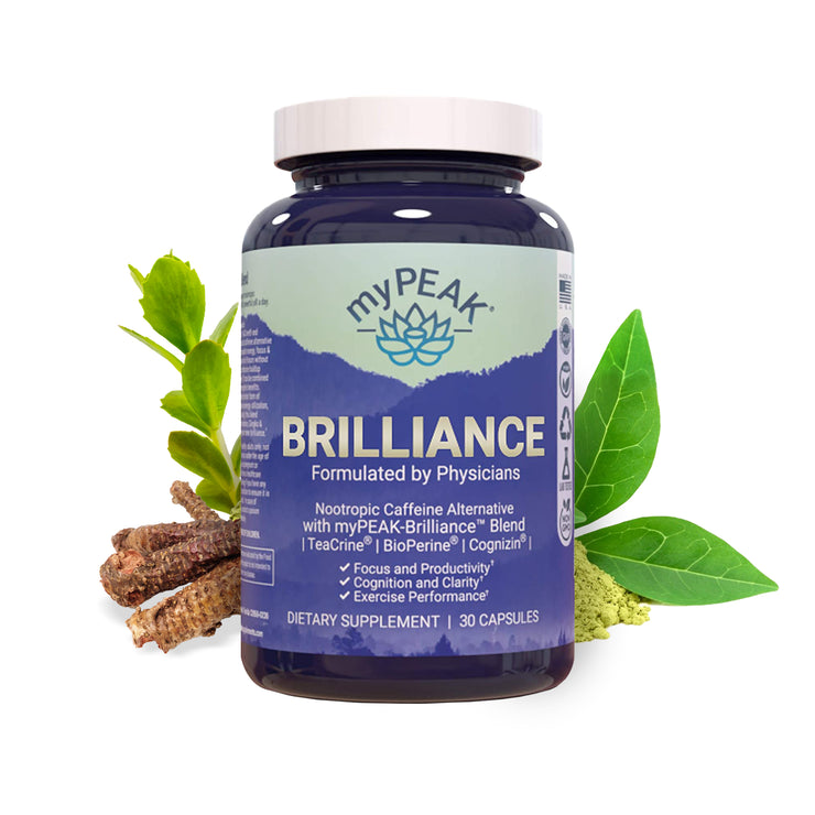 myPEAK Brilliance: The Best Nootropic Focus Supplement for 8-Hours of Sustained Energy, Reduced Fatigue, Enhanced Focus, Improved Memory, Plus Caffeine-Free Pre-Workout with TeaCrine Theacrine, Theanine, Gingko, B-complex, and Rhodiola Rosea